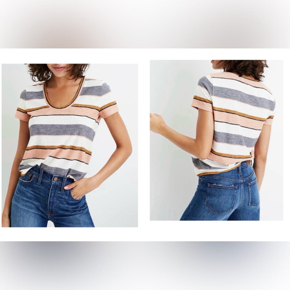 Madewell XS Stripped Short Sleeve Knit Sweater Tee Slouchy Minimalist Casual